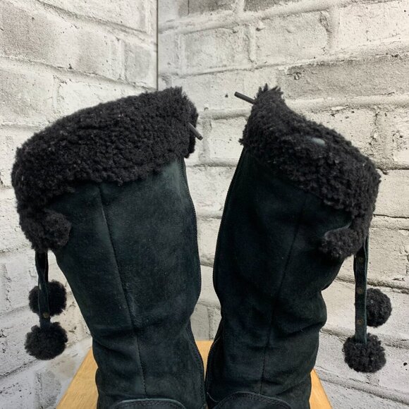 Ugg Black Suede Sherpa Lined Mid Calf Boots - Picture 9 of 12